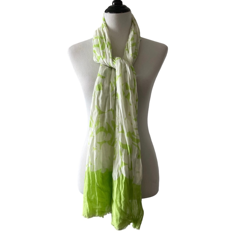 J. Crew Cotton Scarf/ Shawl Green White